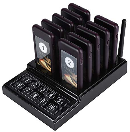 Bewinner Restaurant Pager, Wireless Calling Paging System 10 Receiver Pager with 1 Keyboard Call Charging Base Wireless Pager System Queue Call System