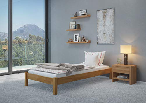 Erst-Holz®Einzelbett Bettrahmen 100x200 Buche Natur Massivholzbett Futonbett Rollrost Matratze 60.84-10FLM