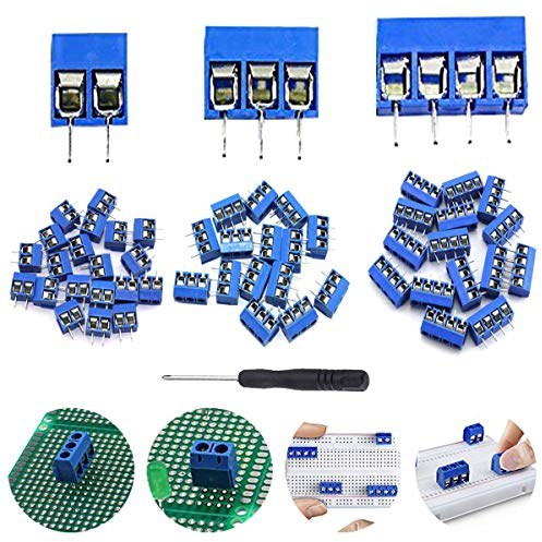Youmile 60PCS Screw Terminal Block Connector PCB Mount KF301 2/3/4 PIN Pitch 5mm For Breadboard PCB Board With Phillips screwdriver