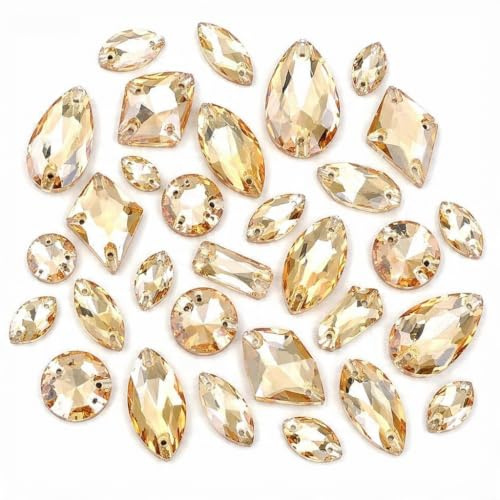 Brillabenny 36 Pietre Piatte da Cucire, Cristalli Strass Forme Mix Doppio Foro per Decorazioni Abito Pattinaggio bigiotteria Decorativa passamaneria (Champagne Oro)