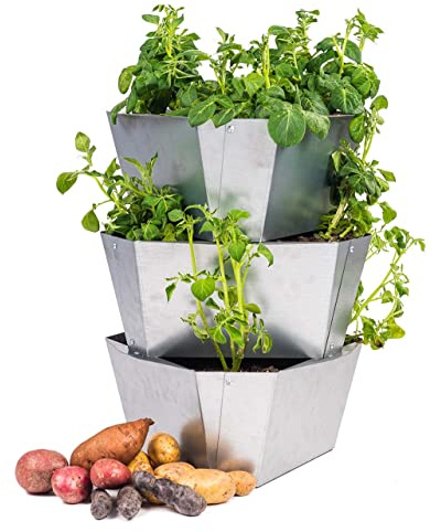 Paul Potato Starter Stahl Kartoffelturm - stapelbar - Hochbeet/Pflanzgefäß/Blumentopf für Balkon, Garten und Terrasse (3 Etagen, Stahl/Grau)