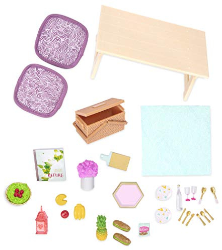 Lori Puppenhaus-Möbelset mit Tisch, Sitzmöbeln, Teppich und Zubehör | Möbel- und Zubehörset fürs Puppenhaus mit Tisch, Sitzmöbeln, Teppich und kleinen Details zum Einrichten, Puppenhaus-Set