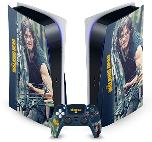 Head Case Designs Offizielle AMC The Walking Dead Daryl Lauern Daryl Dixon Grafiken Vinyl Frontplatte Haut Gaming Aufkleber kompatibel mit Sony PlayStation 5 PS5 Disc Console & DualSense Controller