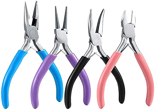 MMOBIEL Set di 4 pinze per gioielli, kit di strumenti per la creazione di ago/lungo/catena, strumenti artigianali per la riparazione di gioielli, perline, avvolgimento di fili, artigianato fai da te