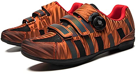 MTB Mountain Bicycle Uomo Donna Mountainbike Gomma Sintetica Traspirante Impermeabile Scarpe da Ciclismo Senza Serratura con Funzione di Riflessione Notturna,Orange-39