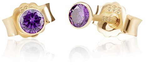 NKlaus Paar 3,0mm 585 Gelb Gold 14 Karat Ohrstecker Kristall Zirkonia Amethyst Butterfly Verschluss Damen Mädchen 11008
