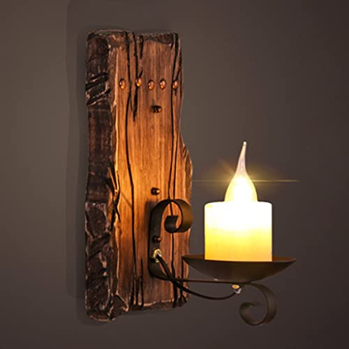 Vintage Holz Wandleuchte E14 Innen Kerzen Wandlampe Holz Eisen Lampenschirm Marmor Wandbeleuchtung Schwarz Retro Rustikal Deko Wand Lampe Für Treppen Flur Aisle Loft Bar Cafe Wandstrahler