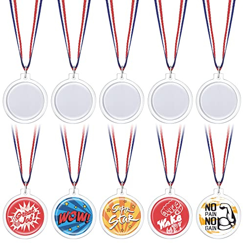 Yookeer 36 Pcs DIY Medals Design Your Own Award Medals Bulk for Kids Custom Clear Blank Make Your Own Medal Kit with Neck Ribbon for School Field Day Party Favors Winner Trophy Gymnastics Prize Gift