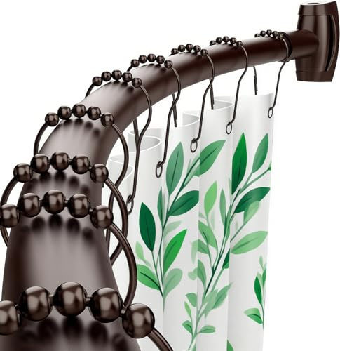 Bonpally Curved Shower Curtain Rod for Bathroom, 40-72 Inches Adjustable Curved Shower Rod, 0.9MM Aluminum Shower Curtain Rod with Rotating Brackets for Extra Shower Space, Need to Drill, Bronze
