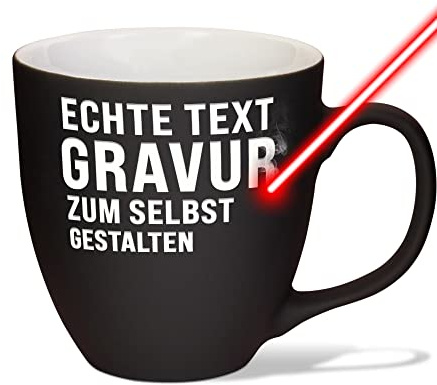 XXL Jumbotasse gravieren, Hochwertige Porzellan-Tasse mit Gravur, Soft Touch Oberfläche matt, in Diamond Black, 400 ml | Personalisiertes Geschenk