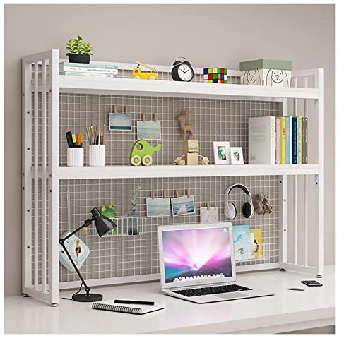 bücherregal 2-Lagen-weißer Stahlrahmen-Desktop-Regal-Büro-Speicher-Rack-Desktop-Bücherregal mit Verhindern des fallenden Metallgitter-Display-Regalveranstalters bookshelf ( Color : Wit , Size : 115cmx