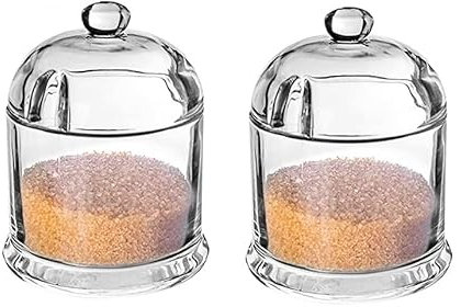 SOLAVIA Glass Sugar Bowl with Glass Lid Set of 2 Clear Transparent Sugar Canisters for Spice Coffee Oil Tea Seasoning Bowl for Home and Kitchen 200ml Set