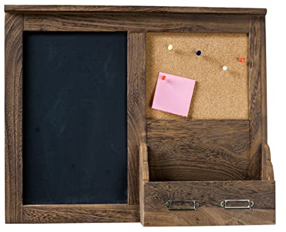 MAXHID Tableau D'affichage Combiné en Liège avec Tableau Noir, Cadre en Bois Brun Rustique, Organisateur Mural De Ferme, Tableau Mémo pour La Cuisine du Porche D'entrée