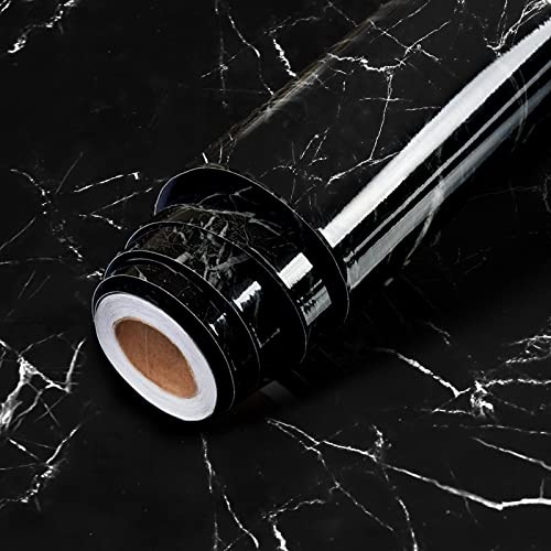 Klebefolie Möbel Marmor Schwarz 60 x 300cm Möbelfolie Selbstklebend Küchenfolie Arbeitsplatte Schrankfolie Tapete Möbel Dekofolie für Fensterbänke Schrank Couchtisch Esstisch und Küchenarbeitsbank