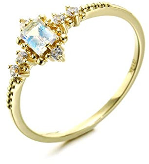Epinki Ring Gelbgold 585 14K, Ewigkeitsring Memoirering Solitärring mit Mondstein, Rechteckschliff, Au585 Gold Partnerringe Hochzeitsring Freundschaftsringe Zirkonia für Damen, Gold, Gr.47