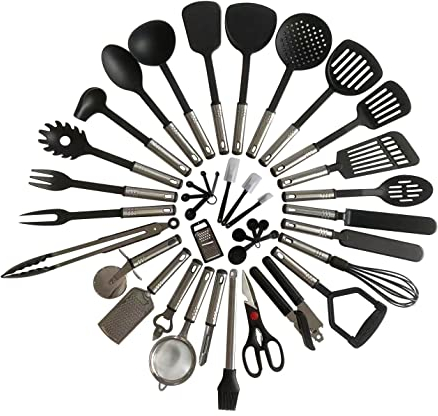 40 PCS Nylon & Stainless Steel Cooking Kitchen Utensils Set - Non-Stick Kitchen Gadgets Cookware Set - Kitchen Tool Set (40 Nylon Set)