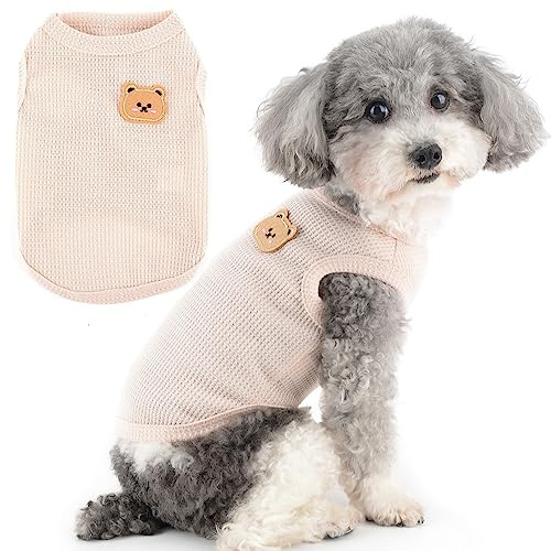 Zunea Hundeshirts für Kleine Hunde Sommer Hundeweste Kleidung Beige M | Welpen T-Shirts, Weich Atmungsaktiv Polyester, Ärmellos, Pull On, für Alltag & Gassi, Welpen, Yorkshire, Chihuahua Kleidung