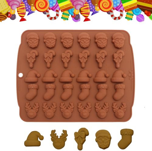 1 Pack Christmas Chocolate Moulds, Xmas Chocolate Santa Silicone Moulds, Cake Moulds Jelly Moulds for DIY Baking, Cake Christmas Decorations, Chocolate Decorations (30-Cavity)