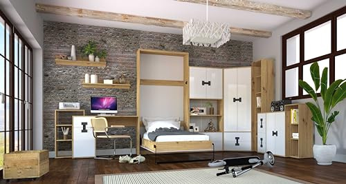Kaiser Möbel Index Schrankbett, Wandklappbett, Vertical mit Matratze, Schlafzimmer, Jugenzimmer, Modern Design, Eiche