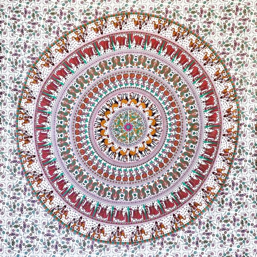 MOMOMUS Mandala Arazzo da Parete Etnico - Colori Vivaci, Stile Indiano in Tessuto- Telo/Poster/Arazzo Mandala da Parete - Bianco-Marrone, 210x230 cm