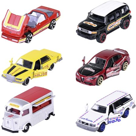 Majorette - Modellauto in der Premium Geburtstags-Edition 60 Jahre Majorette, zufällige Auswahl aus 6 Metall Spielzeugautos (pro Jahrzehnt EIN Modell), 7,5 cm, ab 3 Jahre