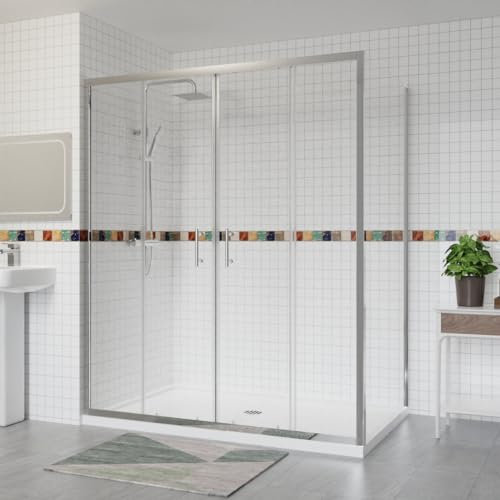 Aquariss 1600x700mm Sliding Shower Enclosure 6mm Easy Clean Glass Bathroom Cubicle Screen Double Doors with Side Panel Chrome