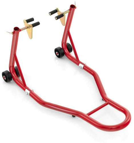 TANGZON Universal Motorcycle Front Paddock Stand, Adjustable Wheel Lift | Powder Coated Metal Frame, Width Adjustable Cradle Adapters, 4 Wheels, Rubber Pads for Garage Repair