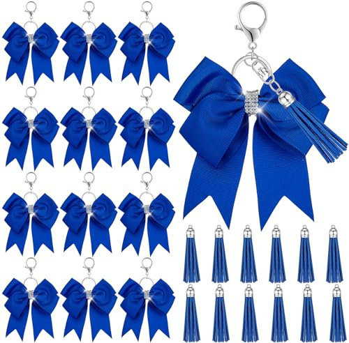 Ecation Cheerleader-Set, Dankeschön-Geschenke, Cheer-Schleife, Schlüsselanhänger, Team-Quaste, Cheerleading-Strass, Schlüsselanhänger für Mädchen, Sport, 12 Stück, Blau
