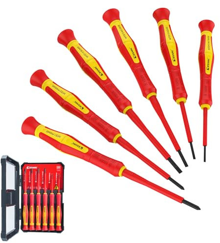 EZARC Insulated Screwdriver Set, 6 Pieces Precision VDE Insulated Electricians Screwdriver with Hard Case, 1000V Electrical Tool Driver Set in Slotted & Phillips Magnetic Tip, VDE & GS Certified