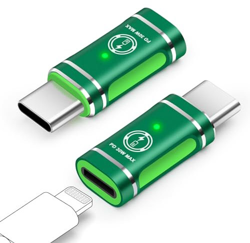 Seminer Adattatore da USB C a Lightning (2 Pack), Adattatore da Lightning Femmina a USB Tipo C Compatibile con iPhone Serie 15 iPad pro Macbook Galaxy Note S9 S23 Ultra, NON per Audio/OTG (Verde)
