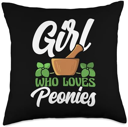 Girl Who Loves Peonies Botanical Healing Herbal Herb Throw Pillow