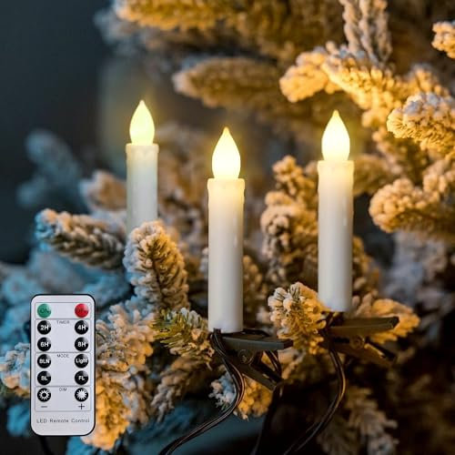 FREEPOWER 30er LED Lichterkette Christbaumkerzen mit Kabel 15M, Kerzen mit Fernbedienung Timer Flackern Warmweiß Dimmbar Batteriebetrieben Weihnachtsbaum Kerze Weihnachten Deko, Outdoor Wasserdicht