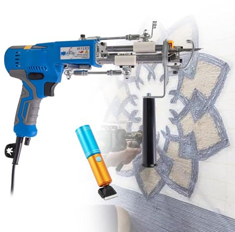 HCAUYNN Tufting-Pistole FüR Teppiche, Einstellbare Geschwindigkeit/Schnittflor/Schlingenflor, Mit Led-Licht Und Teppichschneider-Set, Digitale Geschwindigkeitsanzeige