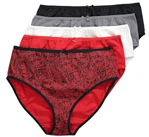 Ulla Popken Midislips, 5er-Pack, Spitzendruck/Einfarbig Pantalons, Salsa, 54-56 (Lot de 5) Femme