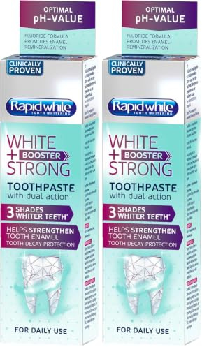 Rapid White WHITE + STRONG BOOSTER Zahncreme 75 ml, Zahnpasta für sofort weißere Zähne, mit optimalem pH-Wert, Kariesschutz (Packung mit 2)