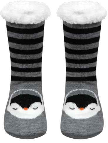 Augesak Cuddly Socks Women's Fluffy Socks House Socks Women's Winter Non-Slip Socks Thick Socks Cute Animal Warm Stopper Socks Floor Socks Gifts for Women Christmas, penguin, 2.5 UK