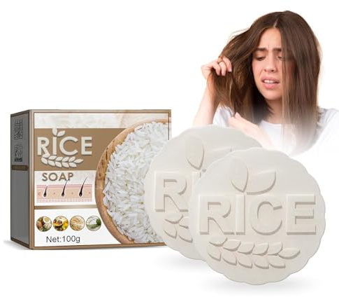 Grgowe 2Pc Savon Shampoing Anti-Chute Au Riz,Rice Barre De Shampooing,Hair Shampoo Bar,Solid Shampoo Pour Cheveux,Savon Shampoing Anti-Chute Au Riz,Pour Stimuler La Croissance Des Cheveux