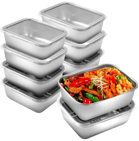 CYEER 10 Stück Edelstahl Behälter Klein, 13,5x10,5x5,8CM Edelstahl Dose mit Deckel, Schale Rechteckig, Meal Prep Container für Meal Prep Backofen Gefrierschrank, Spülmaschinengeeignet