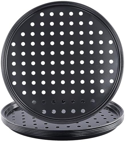 HONYUET 6 teglie per pizza antiaderenti da 25,4 cm con fori, teglie rotonde per pizza perforate per forno