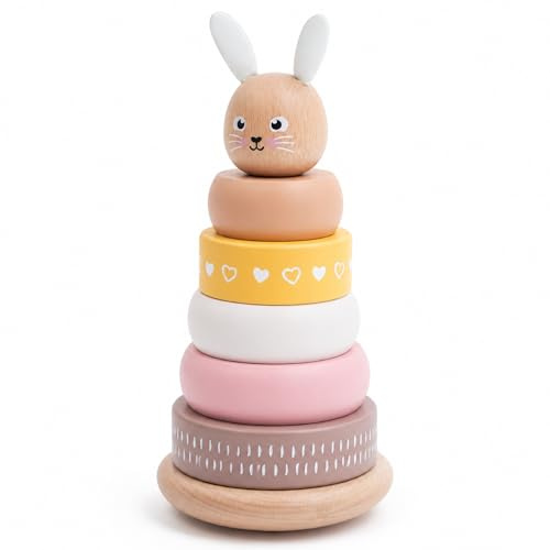 jumini Wooden Stacking Rings for Babies 1 Year+, Bunny Rainbow Stacker Toy | Montessori Ring Stacker, FSC Wood, Non-Toxic | Gift Boxed First Birthday Present