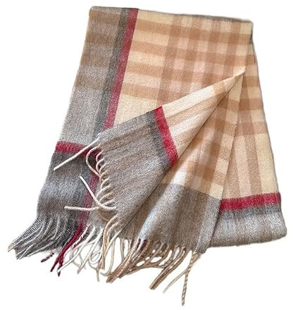 YsRoad Schal Kariert Damen - Weiches Wolle Warmer Winter-Schal Kariert XXL Mit Fransen 188x32cm, grün, blau, schwarz, rot