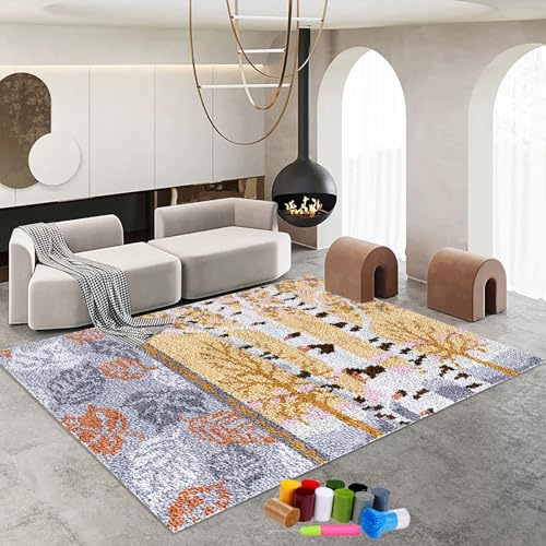 RxiBeFuw Knüpfteppich Zum Selber Knüpfen, Groß Unfinished Häkelteppich Set mit Vordruck Tapisserie Teppich Knüpf-Sets, Knüpfset Latch Hook Kit Selbst Knüpfen Set für Erwachsene Knüpfen Set 40 x 70 cm