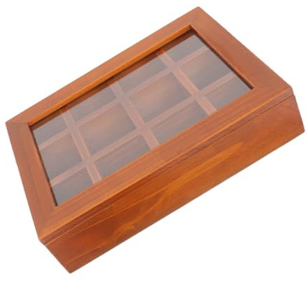 VINTORKY Wooden Spice Bag Holder Window 12-Compartment Storage Box Organizer for Instant Coffee Sugar Packets