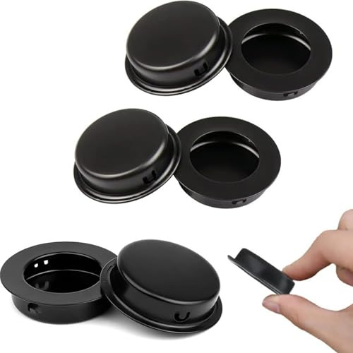 HARY 6-Piece Modern Black Stainless Steel Sliding Door Handles, Round Finger Pull, Flush Pull, Recessed Kitchen Cabinet Handles, Invisible Door Handle