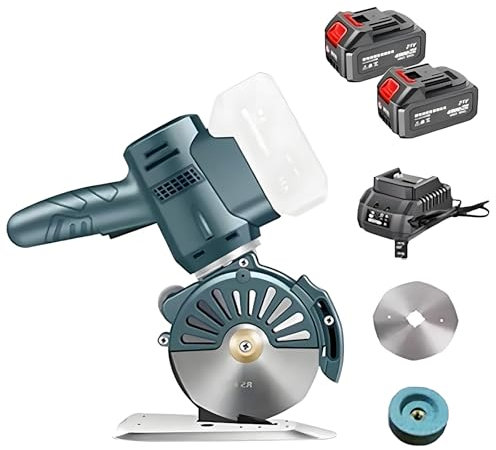 Tagliatrice Portatile per Tessuti, Taglierina Elettrica Rotativa per Tessuti da 21 V con 2 Batterie E Lama, Spessore di Taglio 35 Mm/45 Mm, Forbici Elettriche con Illuminazione A LED per Il Taglio