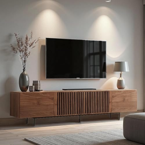 TV Stand -Modern High-End TV Cabinet, Mid-Century TV unit with Ample Storage, large tv stand for 75, 85, and 100 Inch Televisions, Media Console for Living Room & Bedroom, Walnut (180cm)