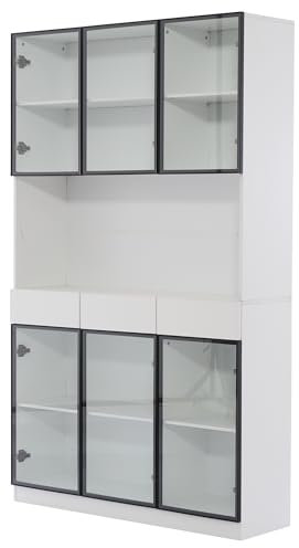 infirack Glasschrank Tür Weißer Vitrinenschrank 120×36×200cm mit LED Lichtern, Multi Storage Bücherregal für Sammlung Schlafzimmer Wohnzimmer Büro, Weiß - Schwarzer Türrahmen