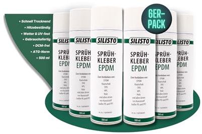SILISTO Sprühkleber EPDM 500ml, 6er Pack - Textilkleber, Bastelkleber, Schuhkleber, Stoffkleber, Lederkleber, Hitzebeständiger Kleber, Folienkleber auf Holz, Beton, Metall und andere Stoffe geeignet