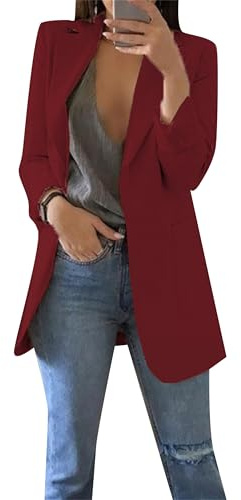 EFOFEI Lady's Elegant Slim Fit Coat Casual Blazer Interview Formal Wear Fashion Elegant Suit Wine Red XL