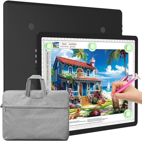 Elice Magnetische A4-Lichttafel mit Tasche für Diamantmalerei, Tracing LED Leuchtkasten mit Seitentasten, Super Bright Diamond Art Light Pad, Leuchttisch zum Zeichnen, Skizzieren, Jäten Vinyl